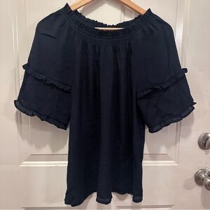 Nanette Lepore Navy Ruffle Blouse